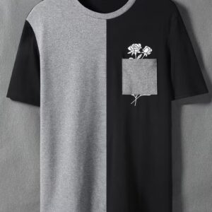 Men's Trendy Patchwork Rose Print Casual T-Shirt