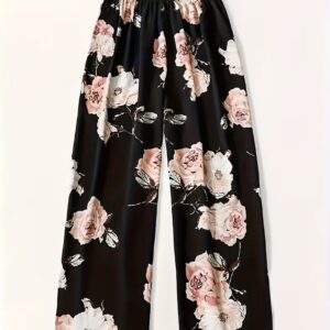 Women's Floral Wide-Leg Casual Trousers