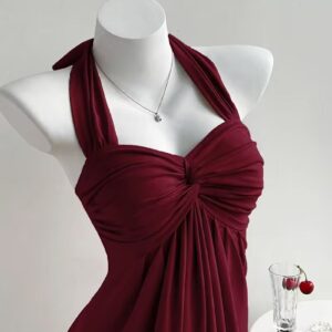 Women's Halter Neck Ruffle Hem Sleeveless Top