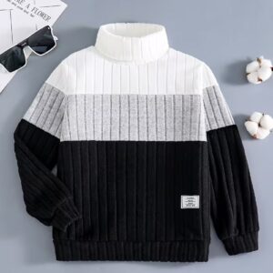 Boys' Color Block High-Neck Knit Sweater