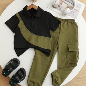 Boys' 2-Piece Color Block Shirt & Cargo Pants Set