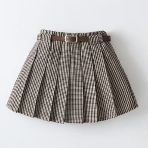 Girls' Vintage Plaid Pleated Mini Skirt