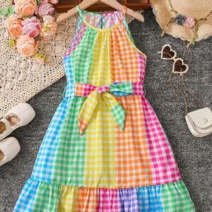 Girls' Multicolor Checkered Halter Dress