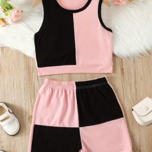 Girls' 2-Piece Patchwork Vest & Shorts Set