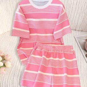 Girls' 2-Piece Striped T-Shirt & Shorts Set