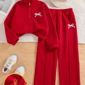 Girls' 2-Piece Bow Print Sweatshirt & Pants Set